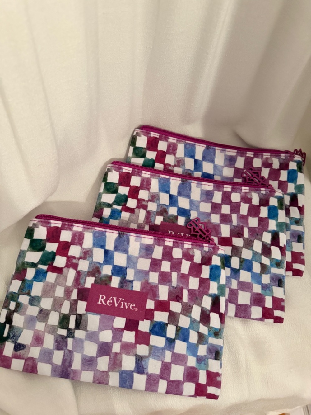 ReVive Checkers Canvas Makeup Cosmetic Travel Bags (Set of 3)